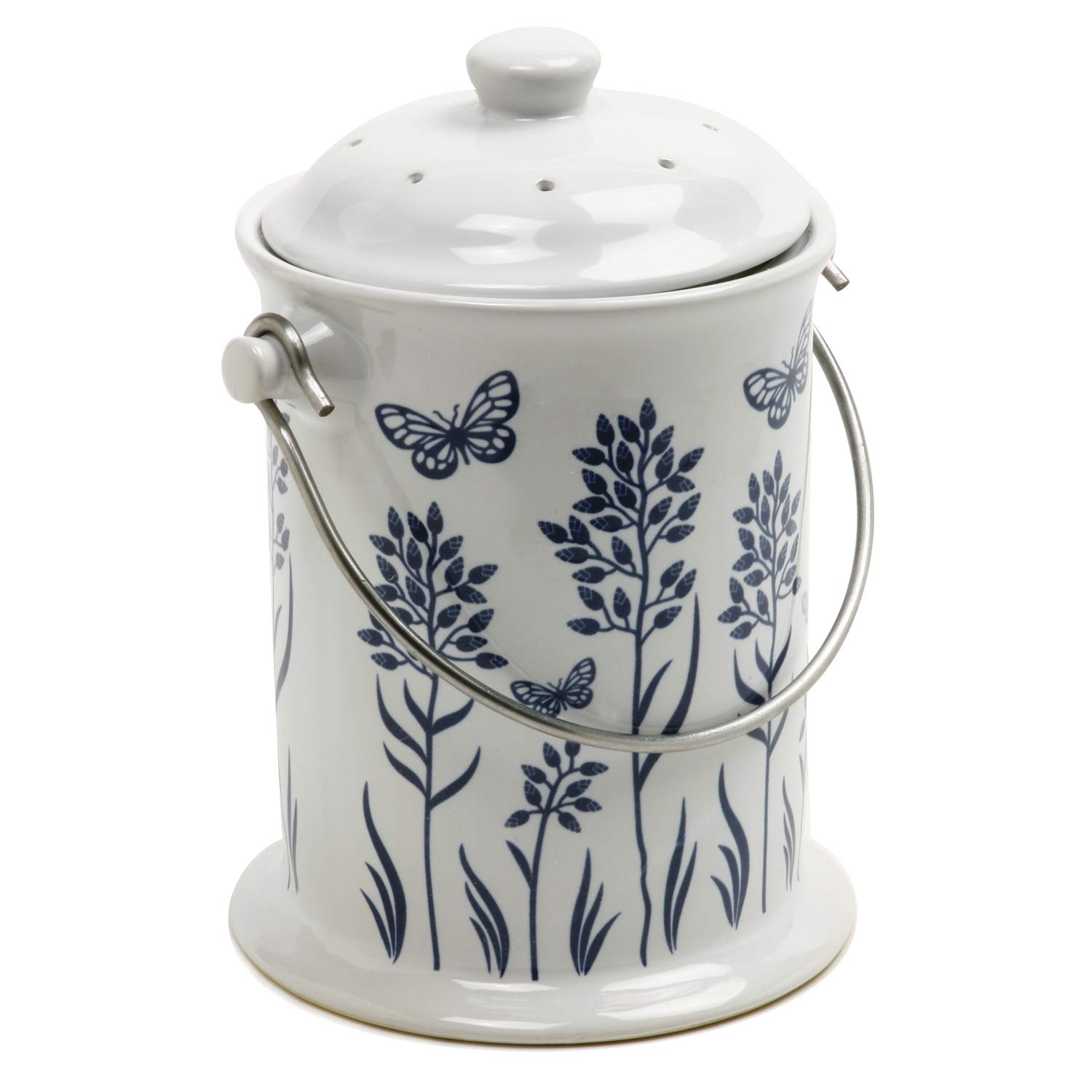 Amazon.com: Norpro Ceramic Floral Blue/White Compost Keeper, 3QT